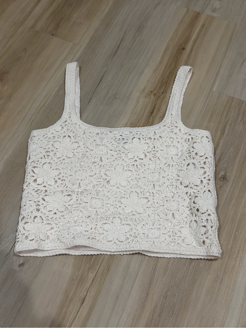 Crochet Floral Tank Top in Cream - Women's Sleeveless Summer Top